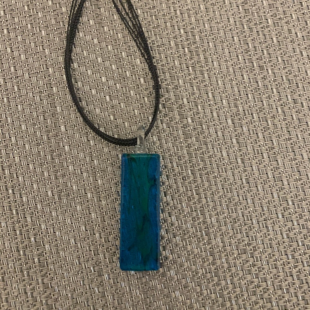Blue green black glass stone necklace